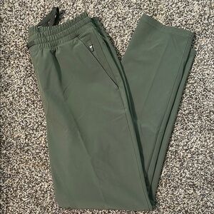 Green Elastic Waist Joggers with Straight Leg